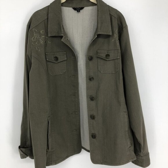 Haggar Moss Green Cotton Buttoned Jacket  w/floral embroidery sz 16 - Picture 10 of 10